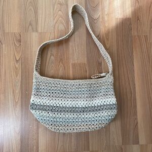 The Sak Beige and Gray Crochet Shoulder Bag